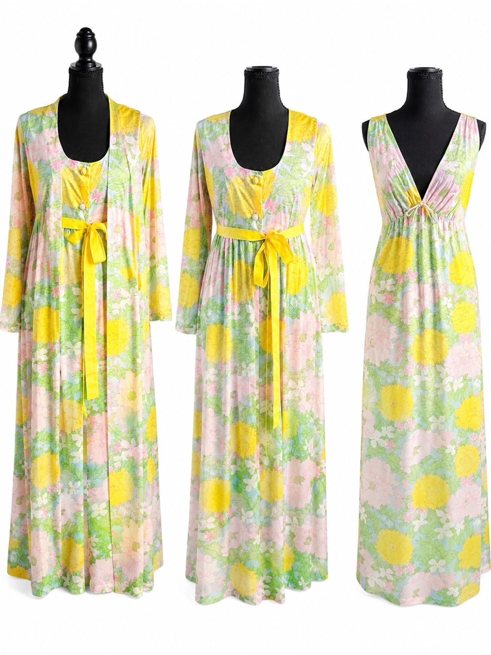 Vanity Fair Pastel Floral Nightgown in Pink, Green & Cream /Sz 10